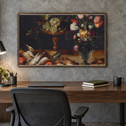 Still Life With Flowers, Grapes, And Small Game Birds 2020.14.1 — Famous Paintings shown in a styled interior