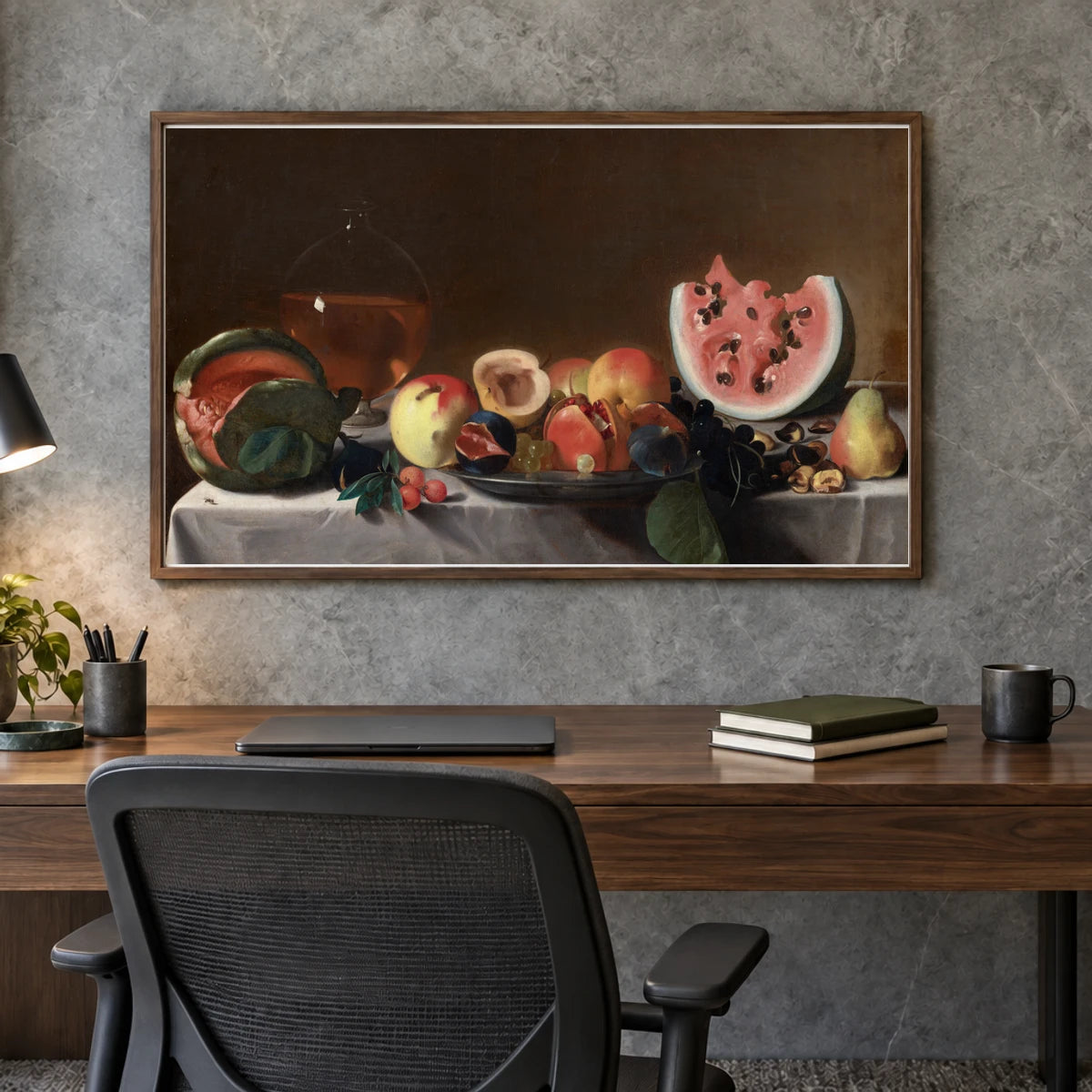Still Life With Fruit And Carafe 1939.1.159 — Famous Paintings shown in a styled interior