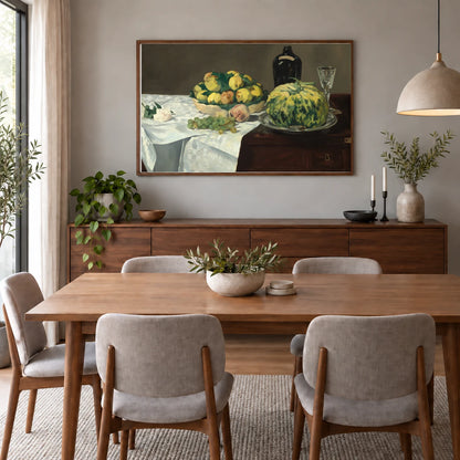 Still Life With Melon And Peaches 1960.1.1 — Famous Paintings shown in a styled interior