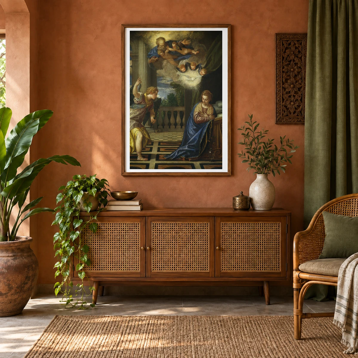 The Annunciation 1959.9.6 — Famous Paintings shown in a styled interior