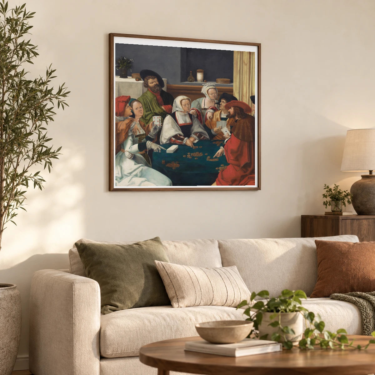 The Card Players 1961.9.27 — Famous Paintings shown in a styled interior