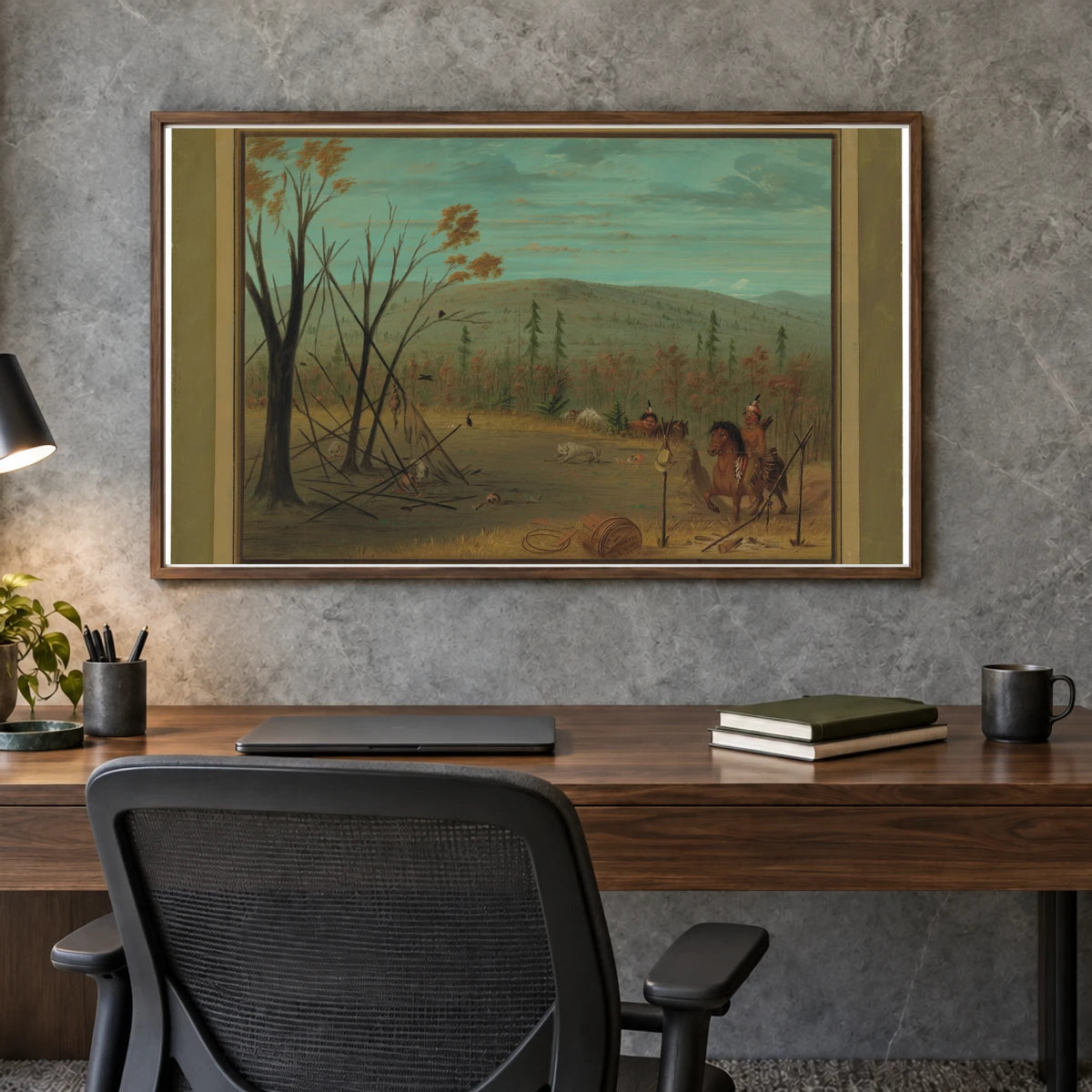 The Cheyenne Brothers Returning From Their Fall Hunt 1965.16.43 — Famous Paintings shown in a styled interior