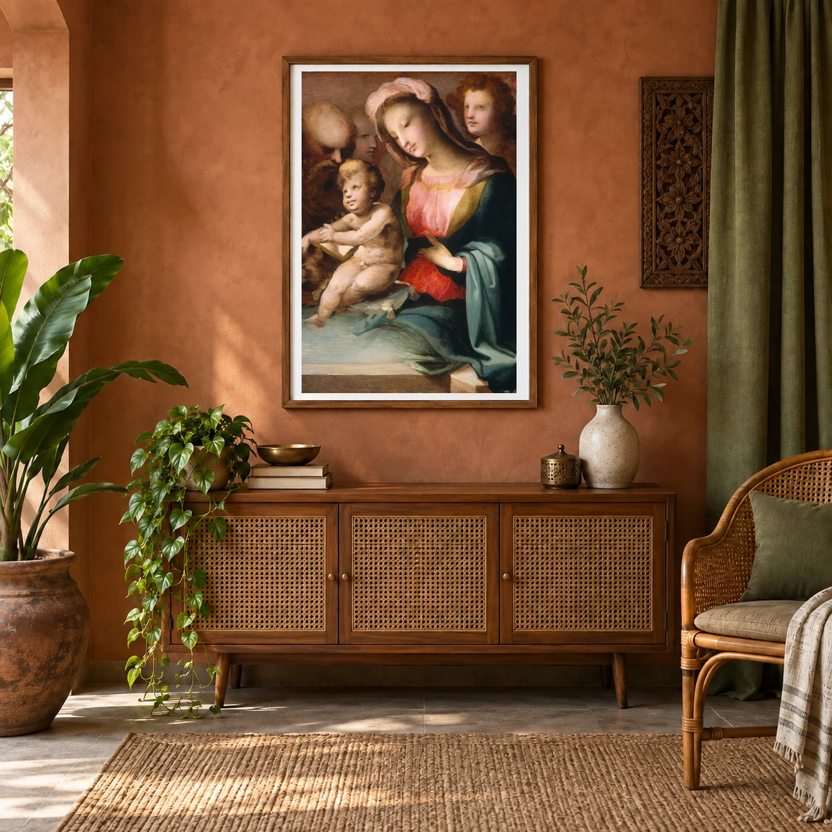 The Holy Family With Angels 1943.4.28 — Famous Paintings shown in a styled interior
