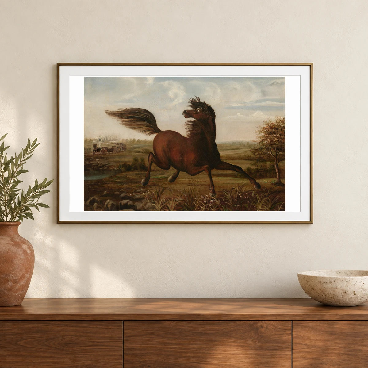 The Neigh Of An Iron Horse 1980.62.69 — Famous Paintings shown in a styled interior