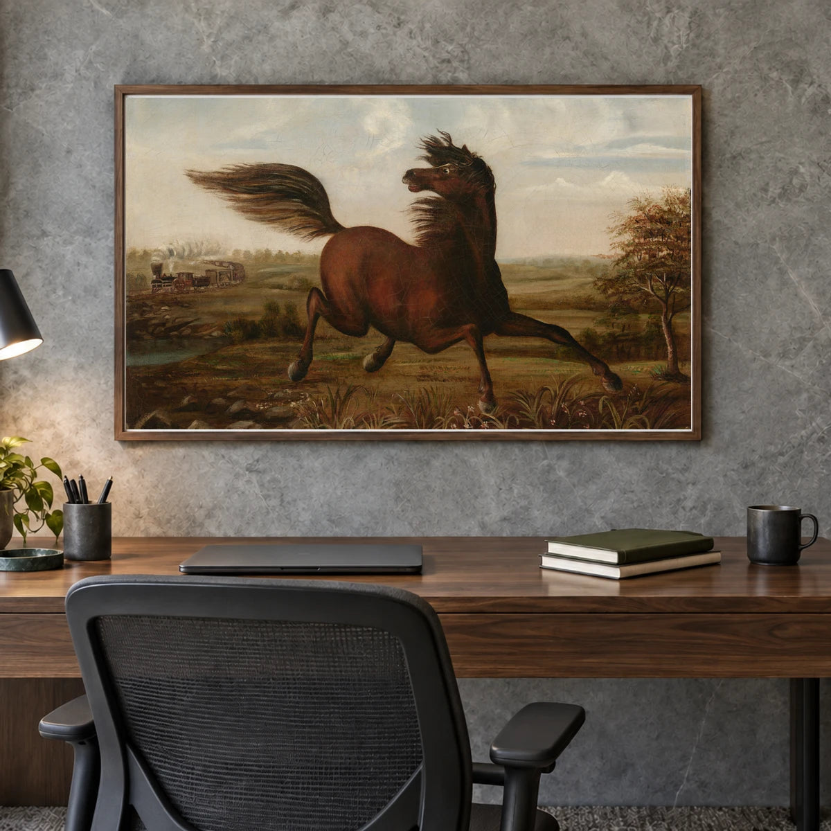 The Neigh Of An Iron Horse 1980.62.69 — Famous Paintings shown in a styled interior