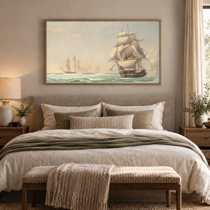 The United States Frigate President Engaging The British Squadron, 1815 2014.136.82 — Famous Paintings shown in a styled interior