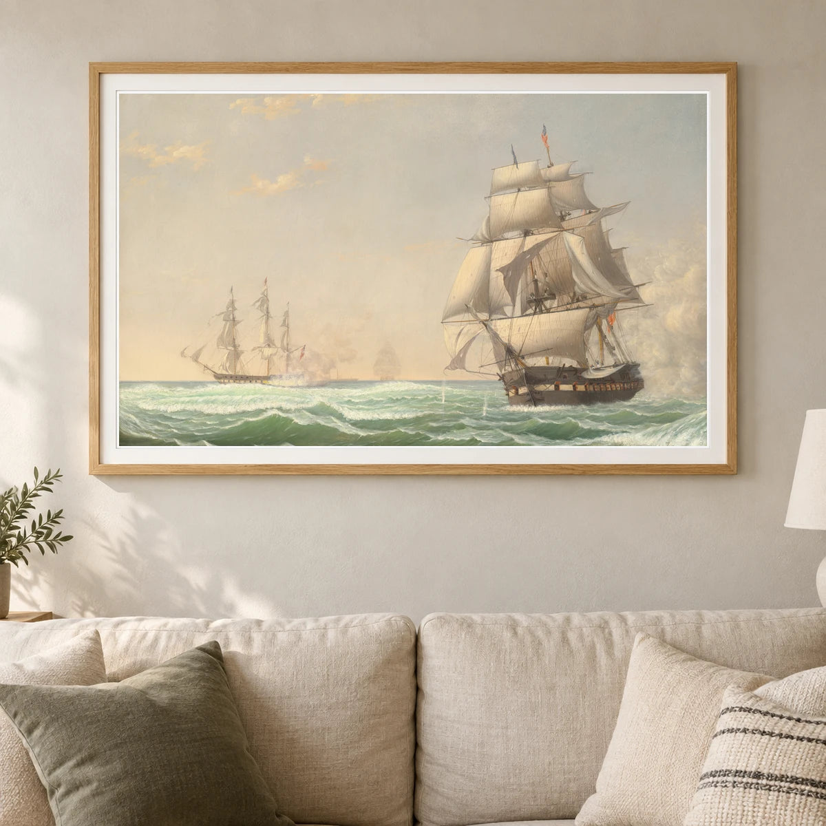 The United States Frigate President Engaging The British Squadron, 1815 2014.136.82 — Famous Paintings shown in a styled interior