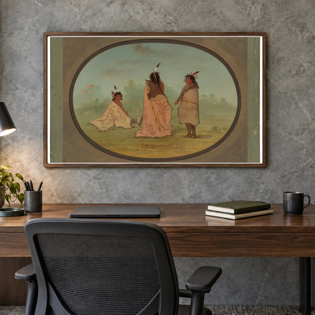 Three Blackfoot Men 1965.16.29 — Famous Paintings shown in a styled interior