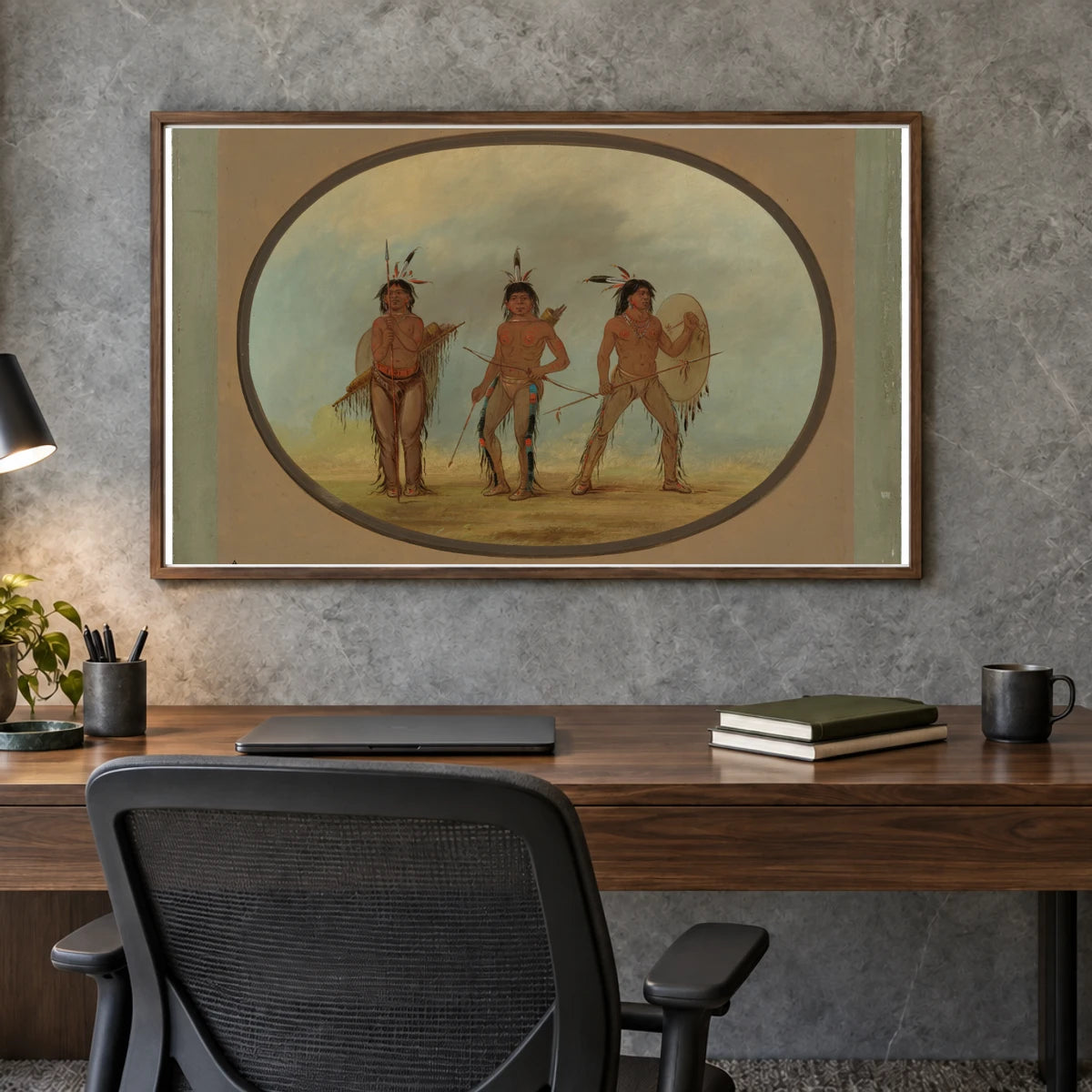 Three Cheyenne Warriors 1965.16.37 — Famous Paintings shown in a styled interior