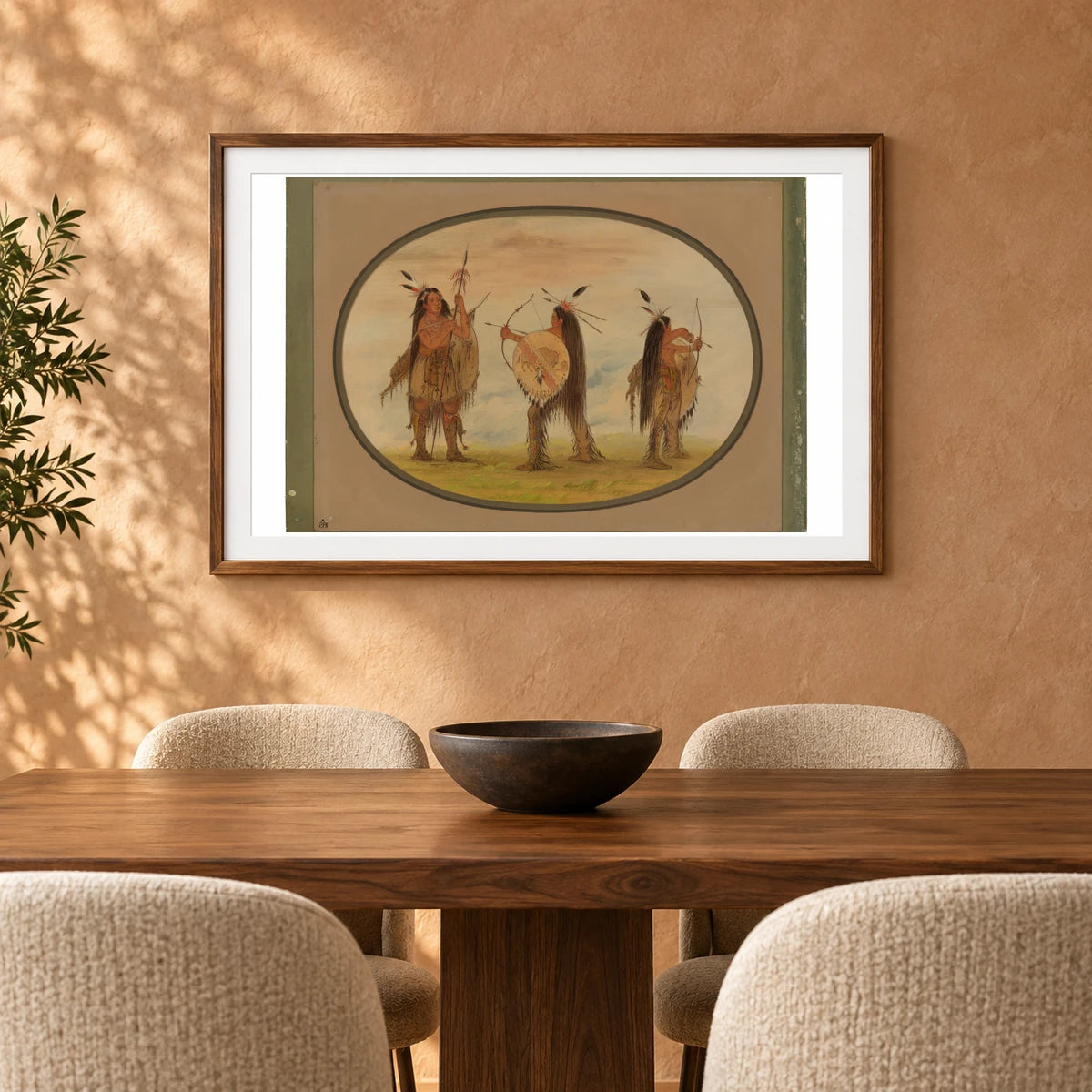 Three Mandan Warriors Armed For War 1965.16.73 — Famous Paintings shown in a styled interior