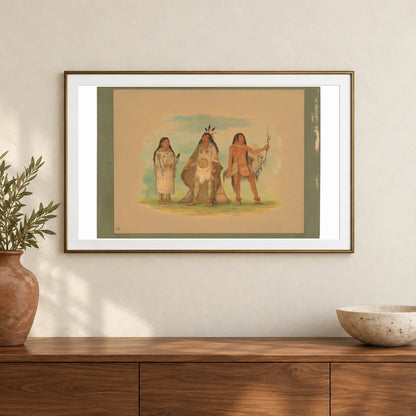 Three Minatarree Indians 1965.16.77 — Famous Paintings shown in a styled interior