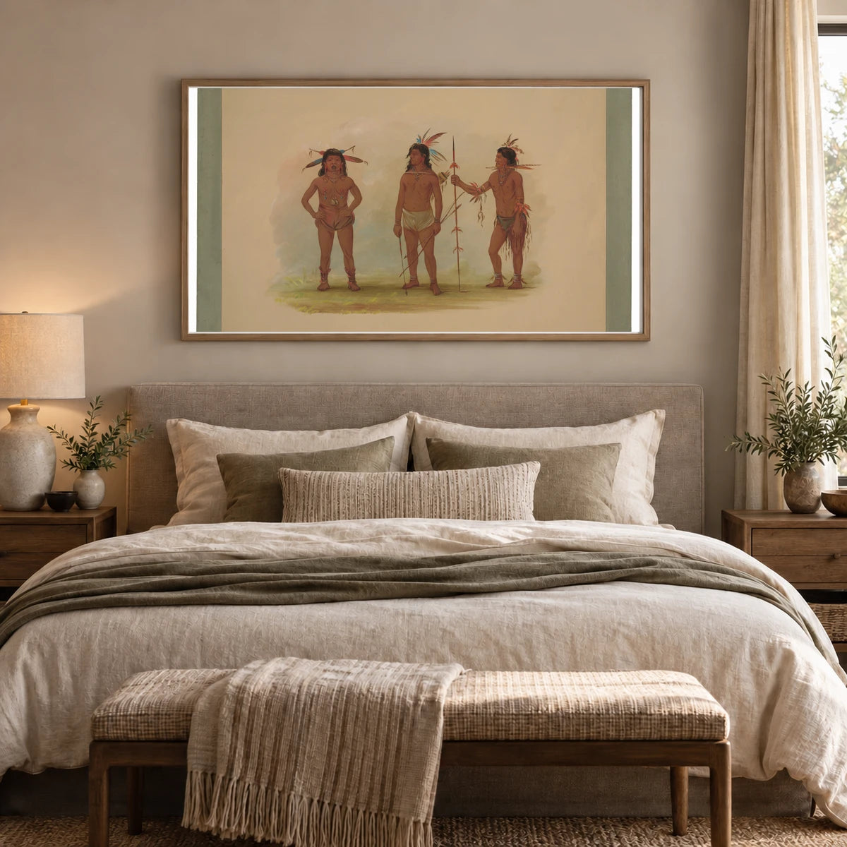 Three Omagua Men 1965.16.236 — Famous Paintings shown in a styled interior