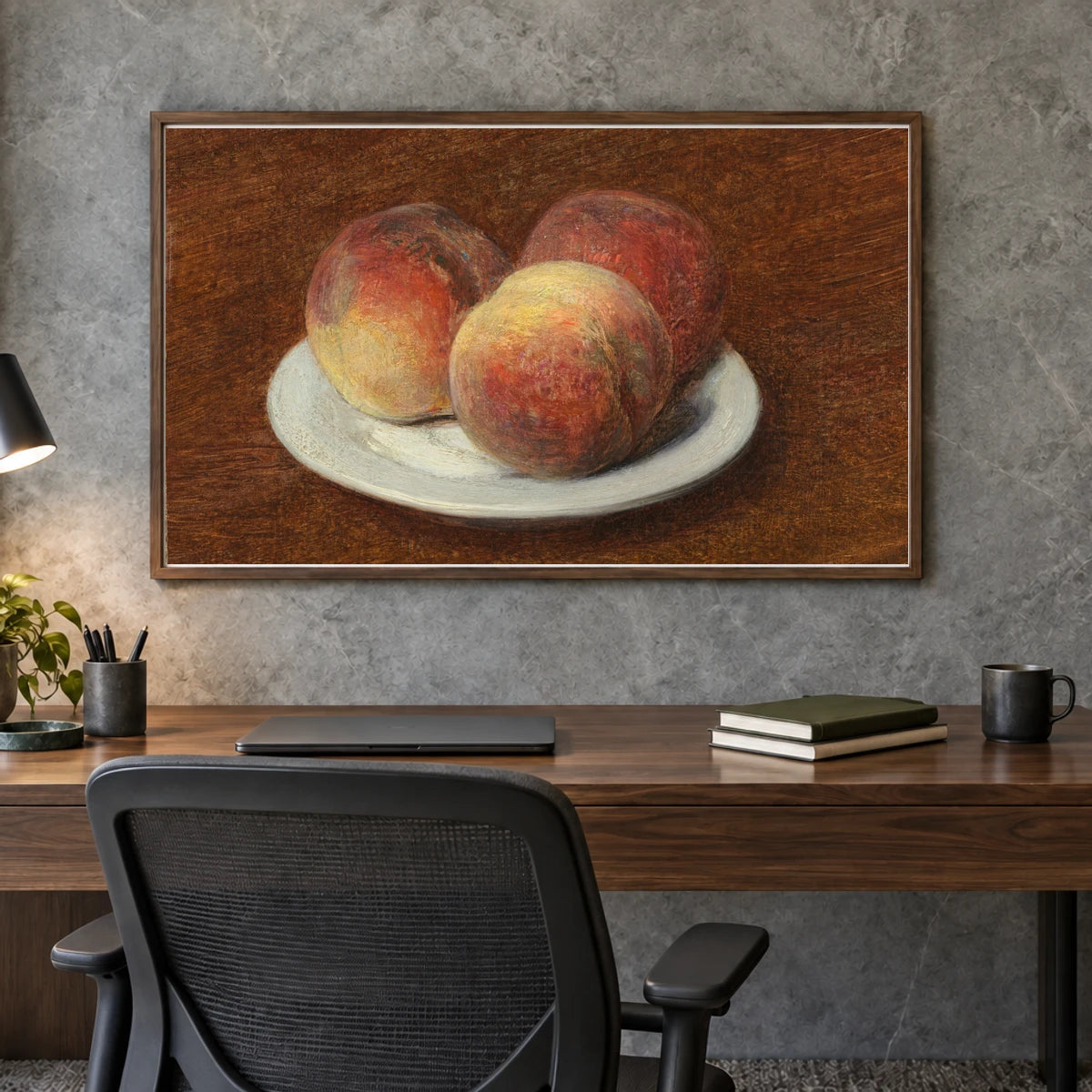 Three Peaches On A Plate 1994.59.7 — Famous Paintings shown in a styled interior