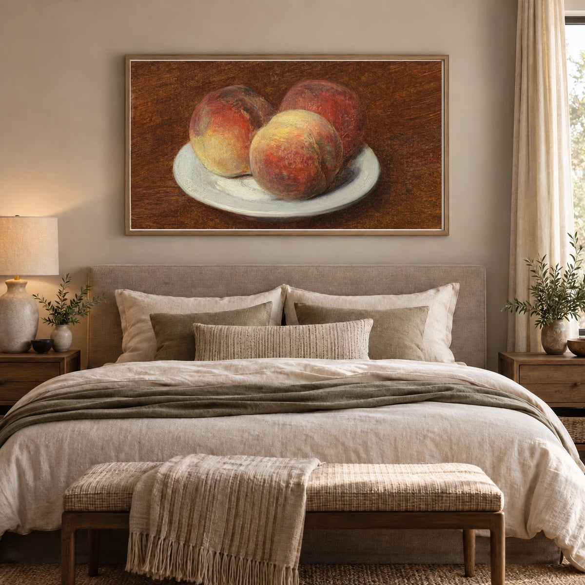Three Peaches On A Plate 1994.59.7 — Famous Paintings shown in a styled interior
