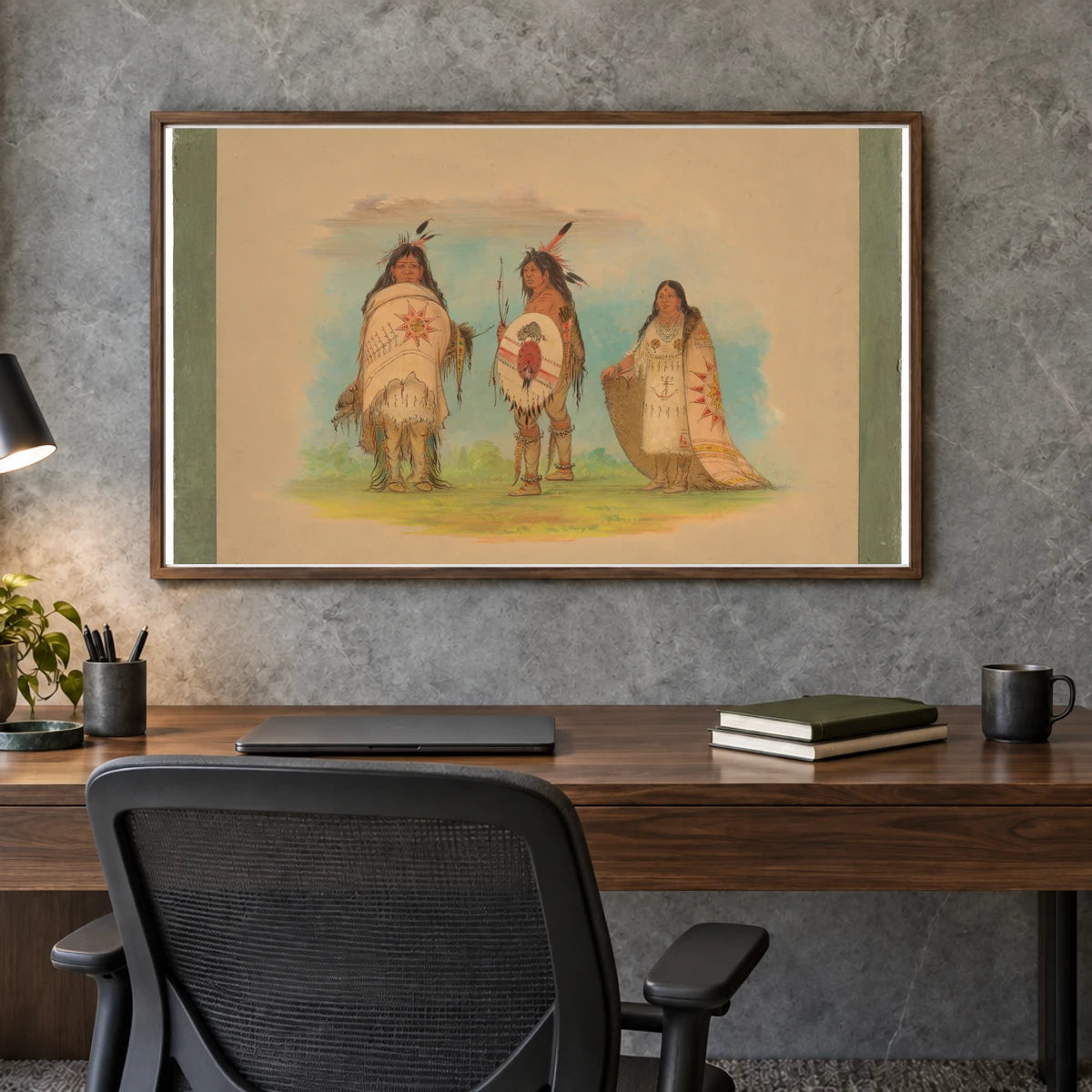 Three Riccarree Indians 1965.16.90 — Famous Paintings shown in a styled interior
