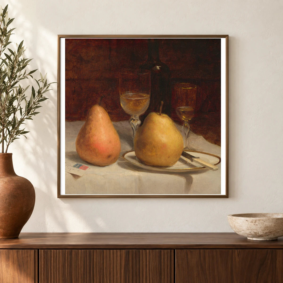 Two Pears On A Tabletop 2001.130.1 — Famous Paintings shown in a styled interior