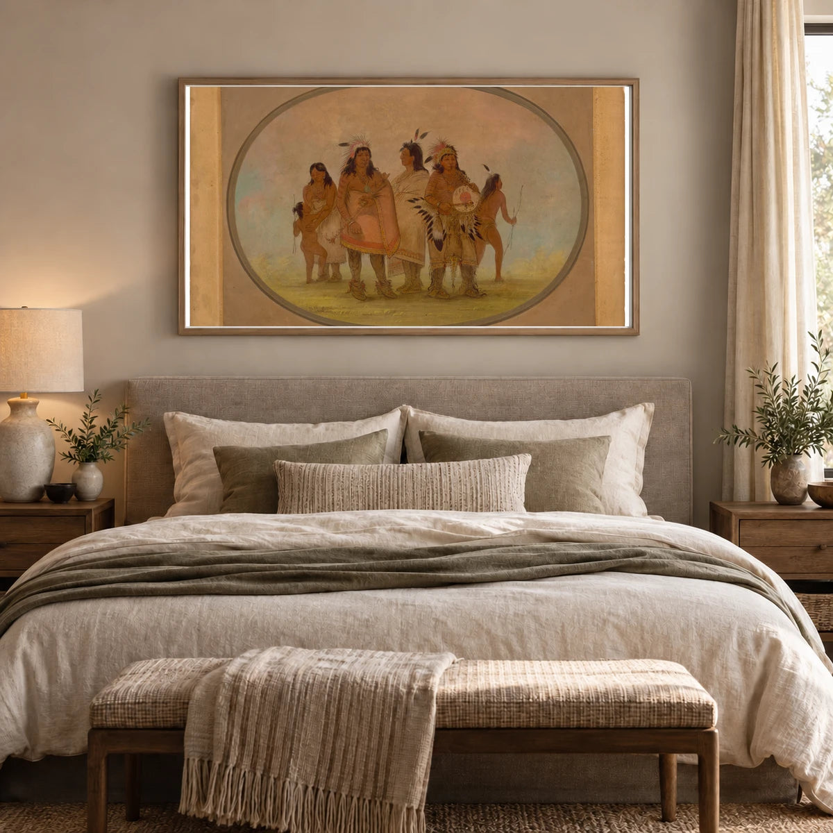 Two Sioux Chiefs, A Medicine Man, And A Woman With A Child 1965.16.343 — Famous Paintings shown in a styled interior