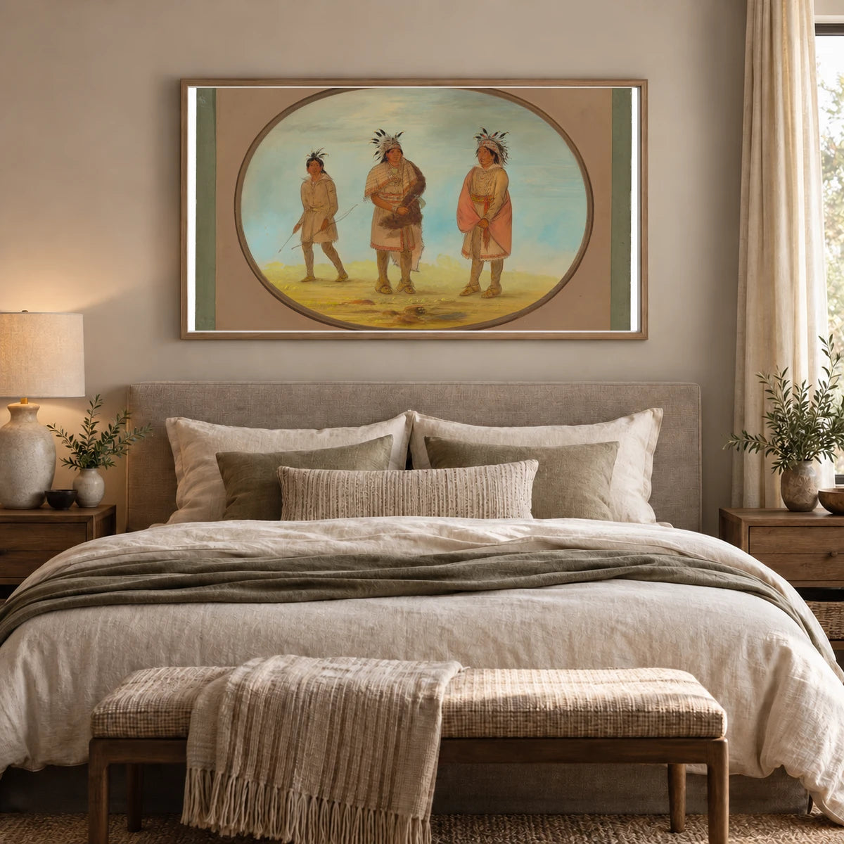 Two Weeah Warriors And A Woman 1965.16.117 — Famous Paintings shown in a styled interior