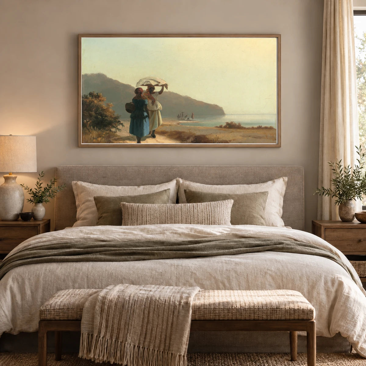 Two Women Chatting By The Sea, St. Thomas 1985.64.30 — Famous Paintings shown in a styled interior