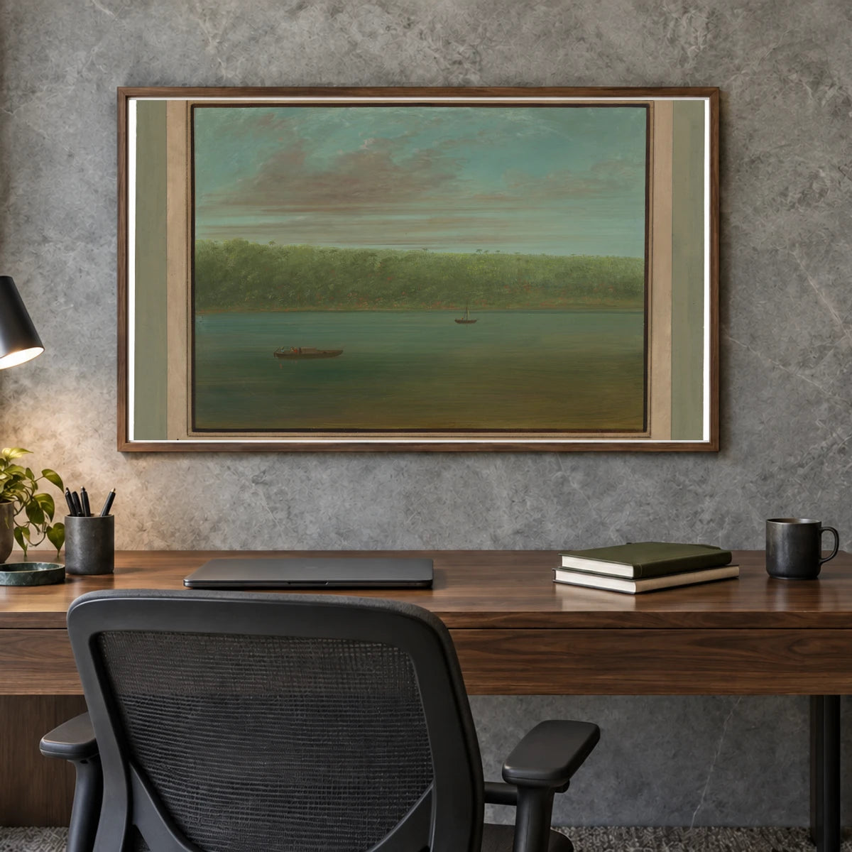 View Of The Shore Of The Amazon Boat Sketch 1965.16.284 — Famous Paintings shown in a styled interior