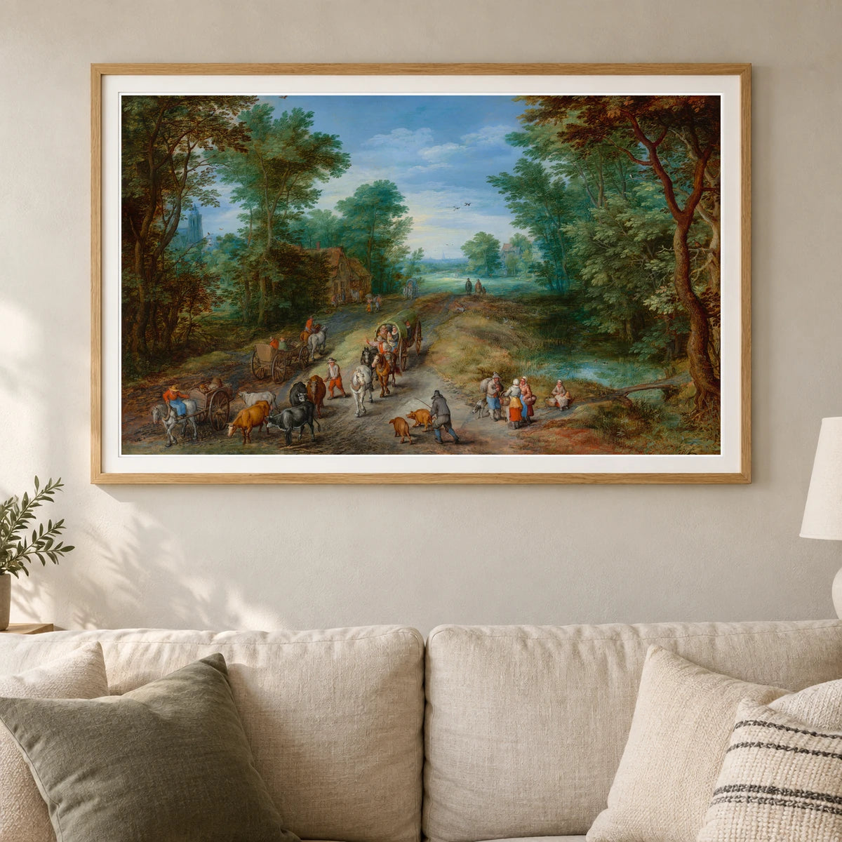 Wooded Landscape With Travelers 2020.26.1 — Famous Paintings shown in a styled interior