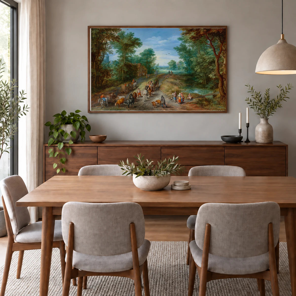 Wooded Landscape With Travelers 2020.26.1 — Famous Paintings shown in a styled interior