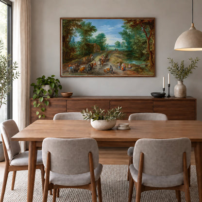 Wooded Landscape With Travelers 2020.26.1 — Famous Paintings shown in a styled interior