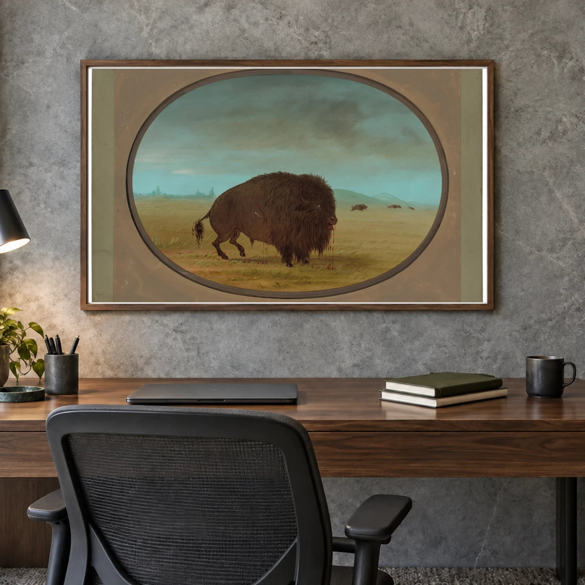 Wounded Buffalo Bull 1965.16.205 — Famous Paintings shown in a styled interior