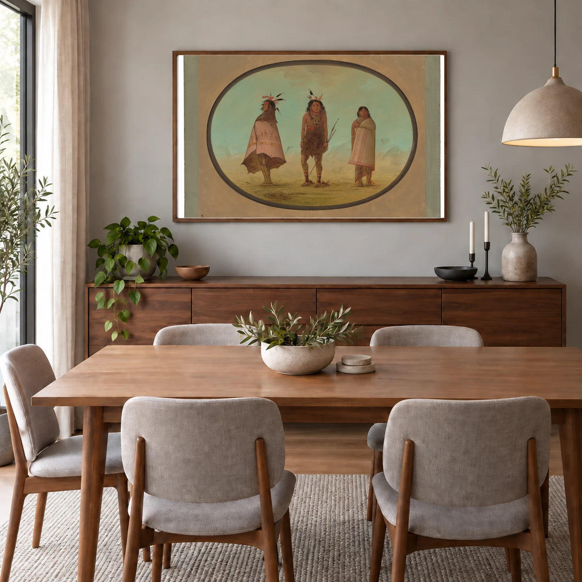 Yntah Medicine Man, A Warrior, And A Woman 1965.16.126 — Famous Paintings shown in a styled interior