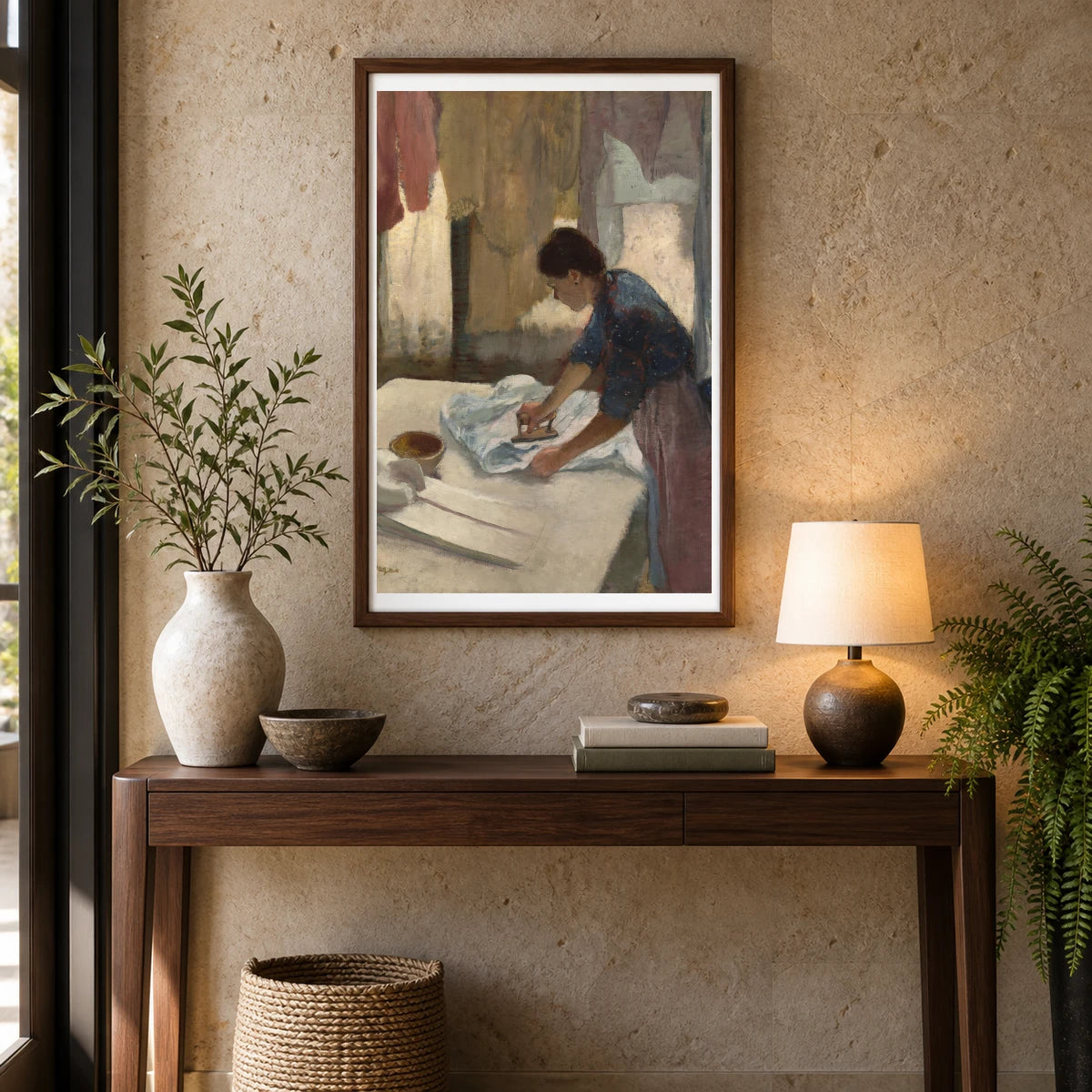 Woman Ironing (c. 1876 1887) — Edgar Degas shown in a styled interior