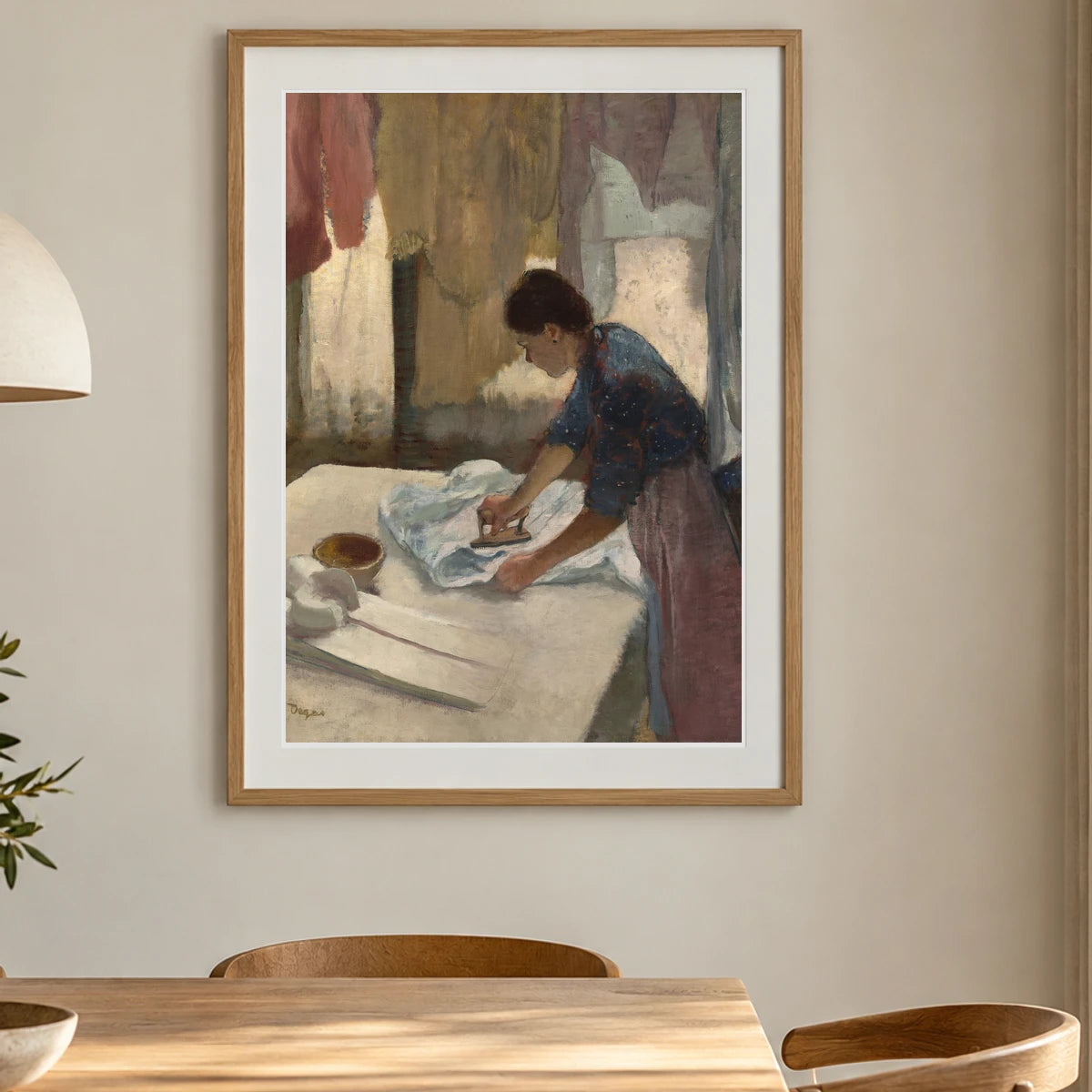 Woman Ironing (c. 1876 1887) — Edgar Degas shown in a styled interior
