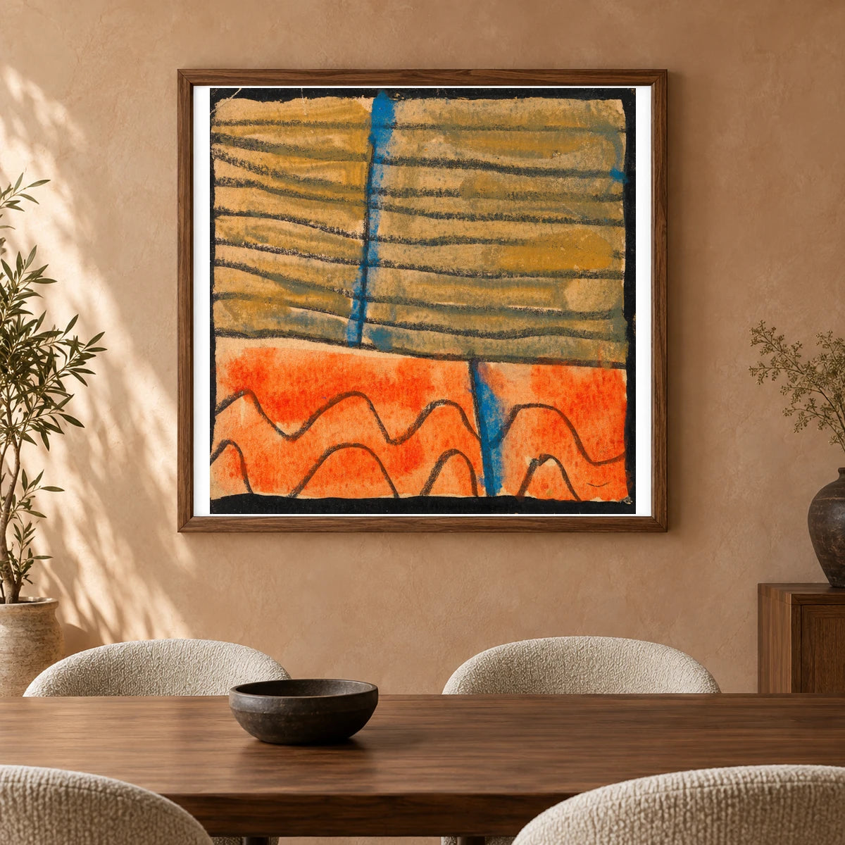 Abstrahierte Landschaft (1918) — Egon Schiele shown in a styled interior