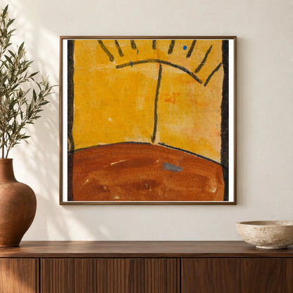 Abstrahierte Landschaft Mit Sonnenaufgang (1918) — Egon Schiele shown in a styled interior