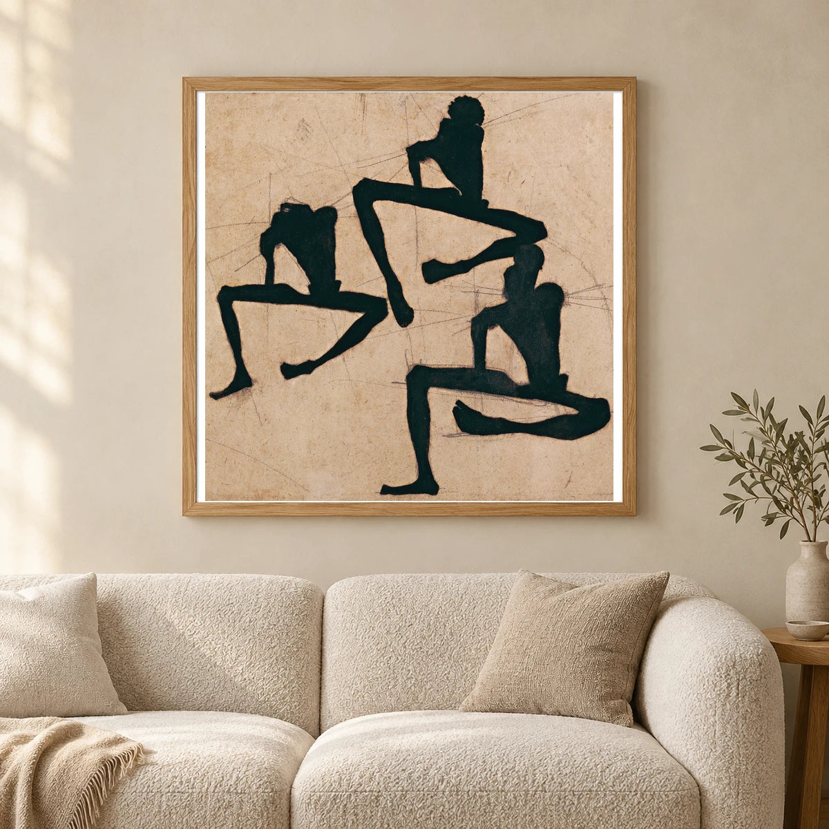 Composition With Three Male Nudes (1910) — Egon Schiele shown in a styled interior