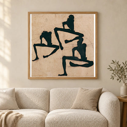Composition With Three Male Nudes (1910) — Egon Schiele shown in a styled interior