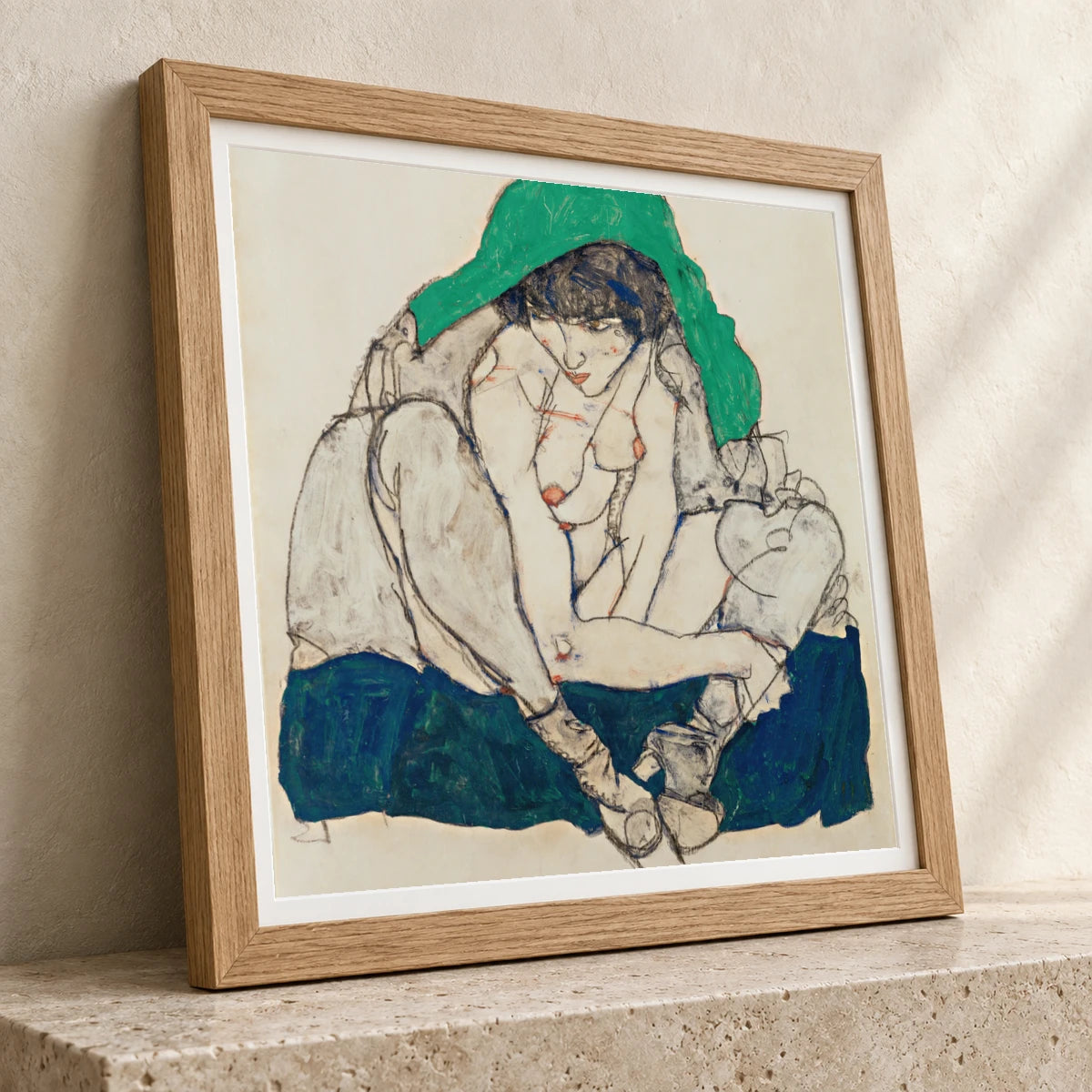 Crouching Woman With Green Headscarf (1914) — Egon Schiele egon schiele print by SaamCrafts