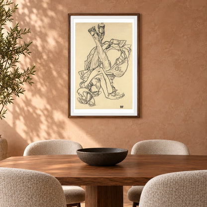 Girl Lying On Her Back With Crossed Arms And Legs (1918) — Egon Schiele shown in a styled interior