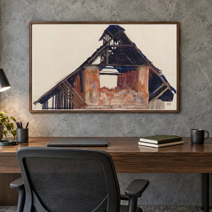 Old Gable (1913) — Egon Schiele shown in a styled interior