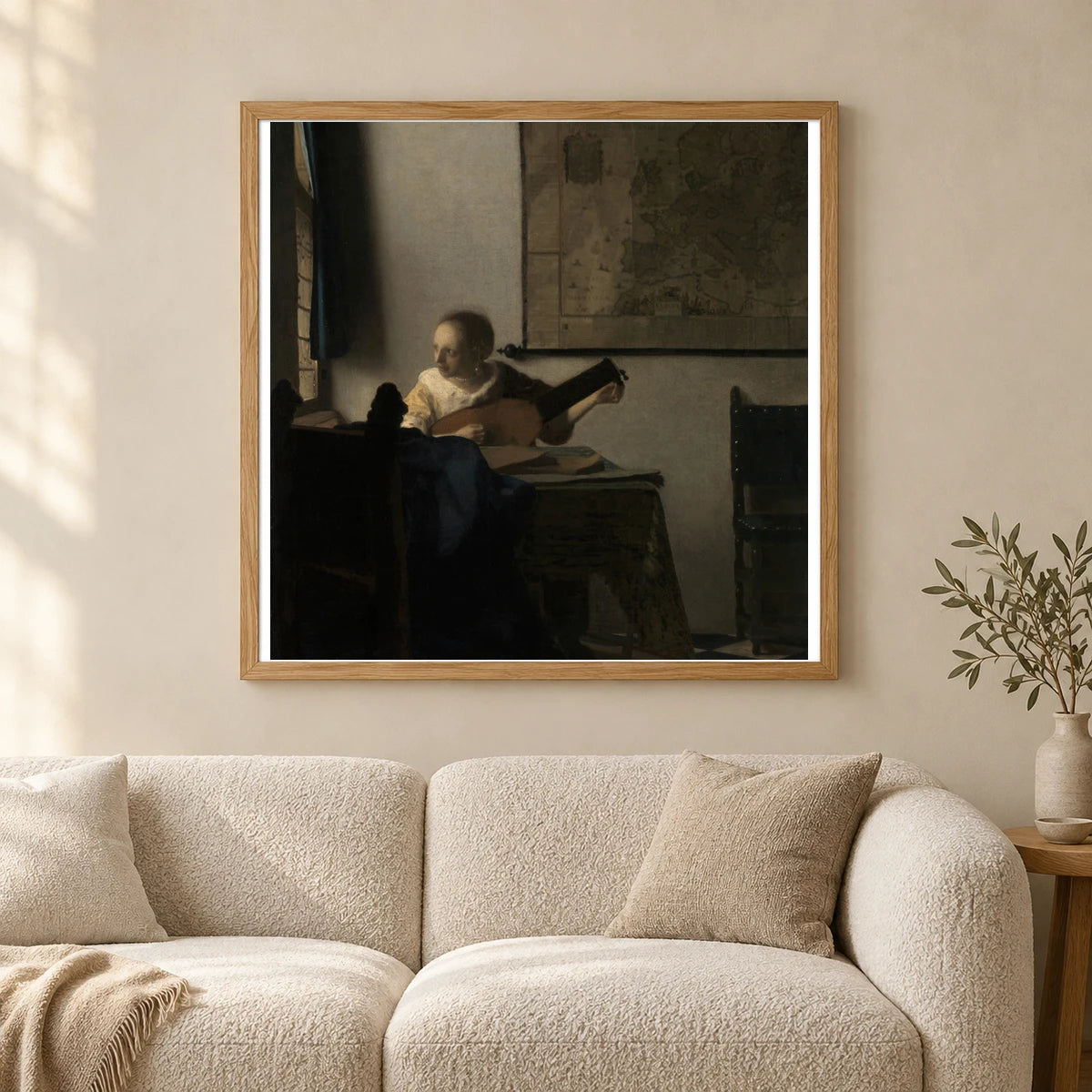 Young Woman With A Lute (ca. 1662–63) — Johannes Vermeer shown in a styled interior