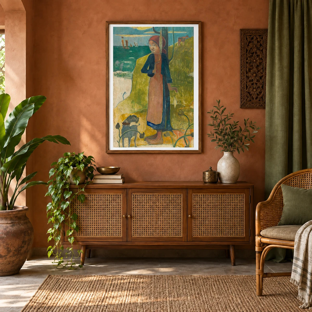 Breton Girl Spinning — Paul Gauguin shown in a styled interior