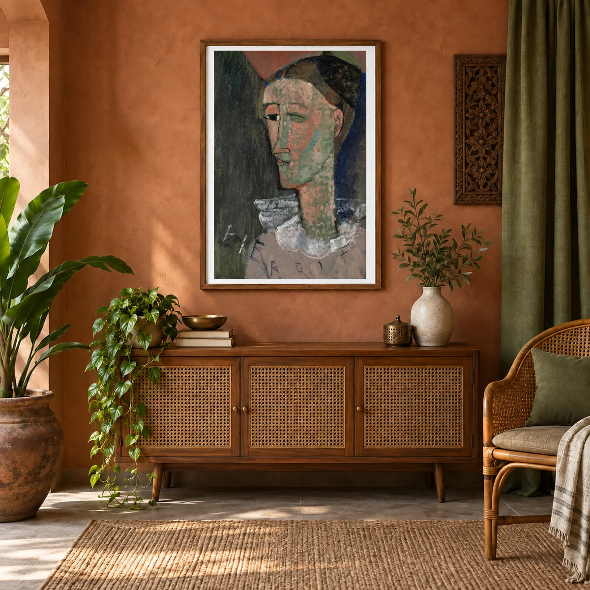 Self Portrait As Pierrot (1915) — Modern & Contemporary shown in a styled interior