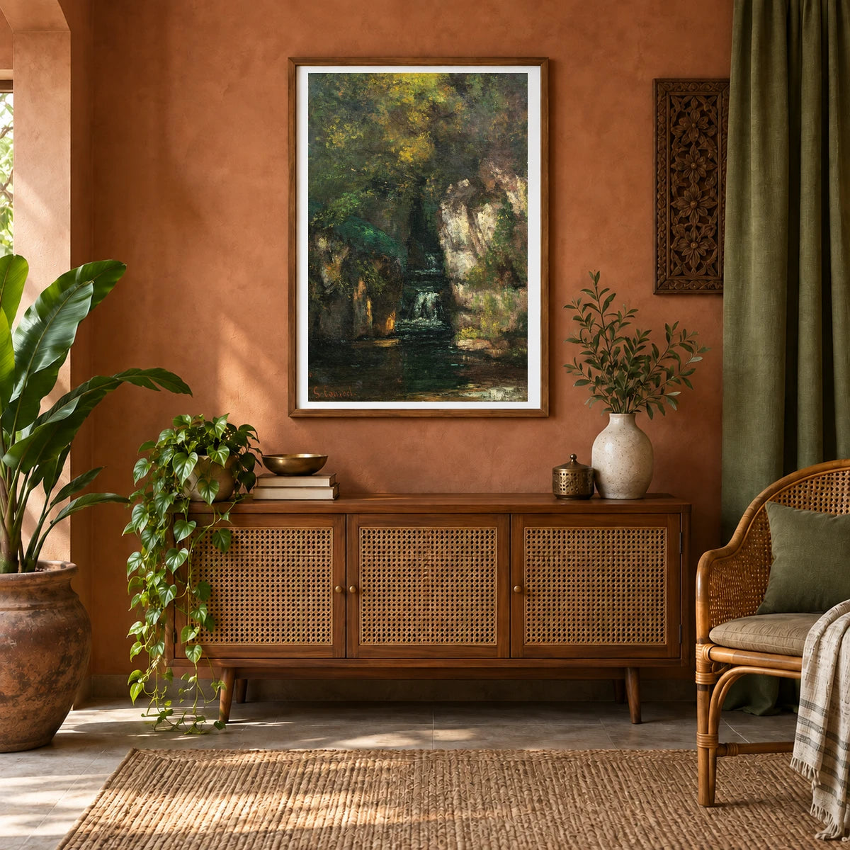 A Waterfall Near Ornans — Modern & Contemporary shown in a styled interior
