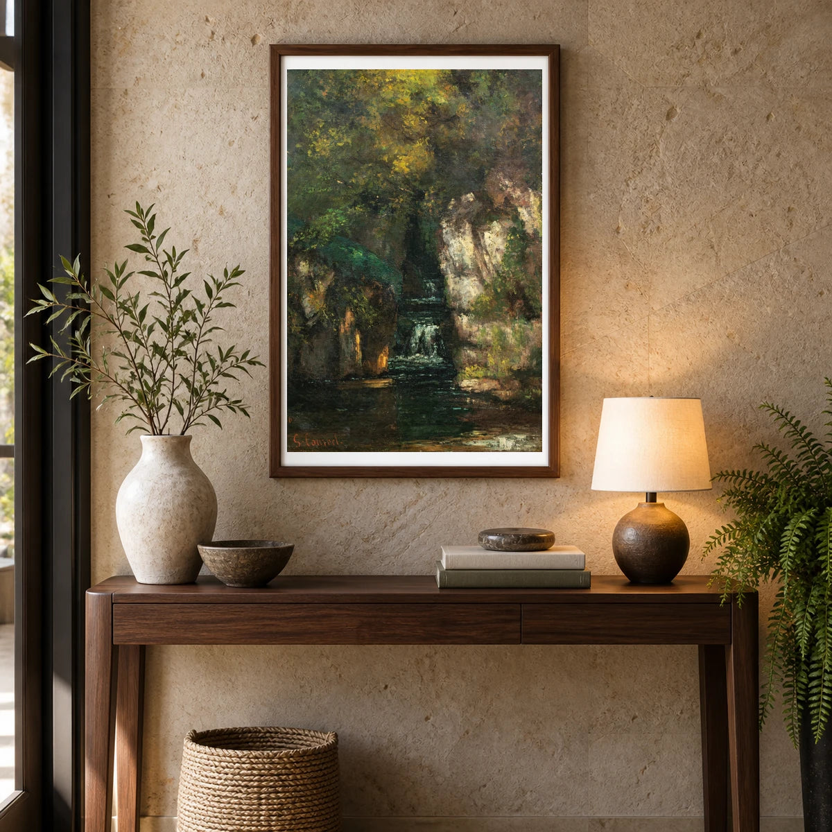 A Waterfall Near Ornans — Modern & Contemporary shown in a styled interior