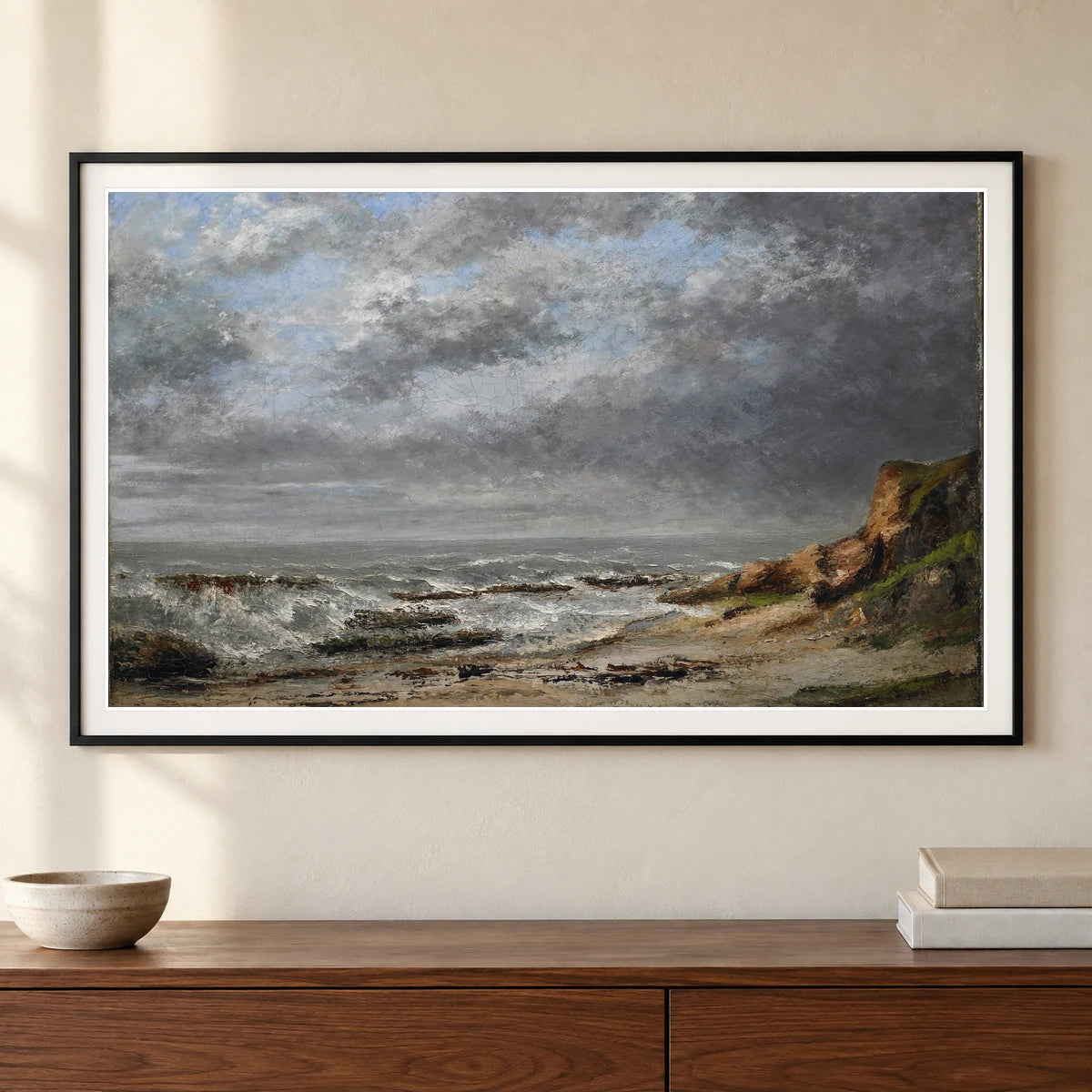View Of A Rough Sea Near A Cliff (after 1873) — Modern & Contemporary shown in a styled interior