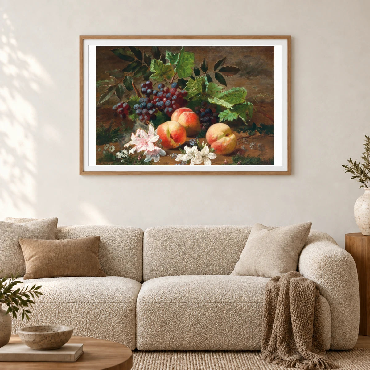 A Forest Still Life With Peach And Grapes — Modern & Contemporary shown in a styled interior