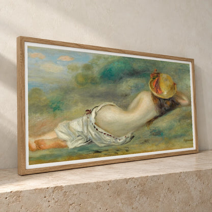 Baigneuse Allongée De Dos Avec Un Chapeau De Paille Or Femme Couchée Sur L’herbe (1892.) — Pierre-Auguste Renoir pierre-auguste renoir print by SaamCrafts