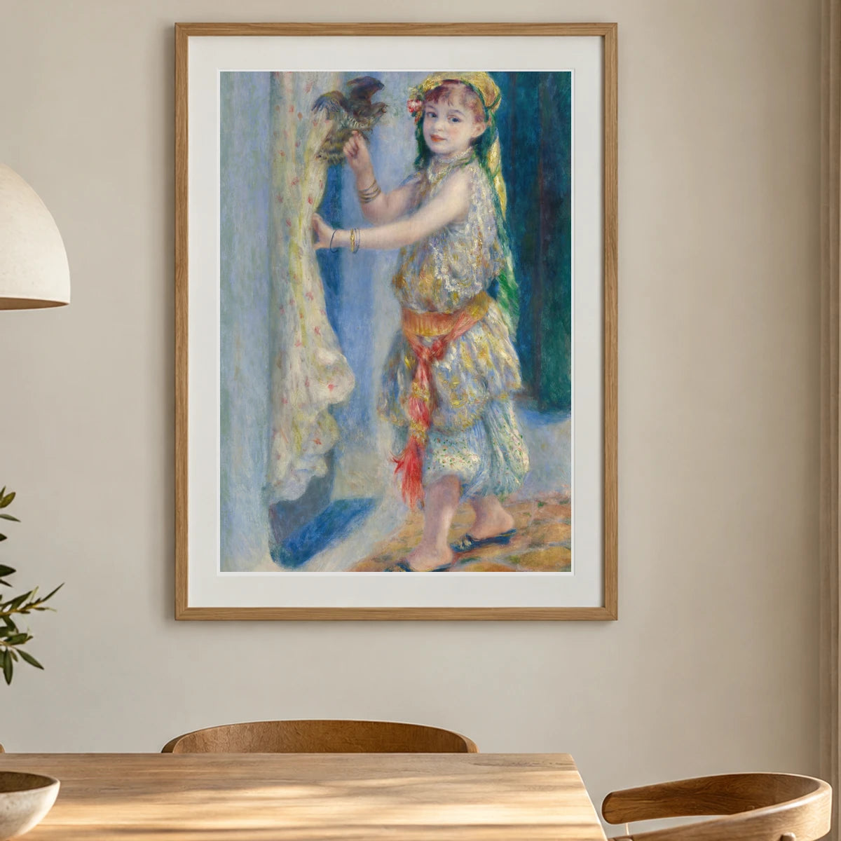 Child With A Bird (mademoiselle Fleury In Algerian Costume) — Pierre-Auguste Renoir shown in a styled interior