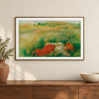 Femme Couchée Dans L’herbe — Pierre-Auguste Renoir shown in a styled interior