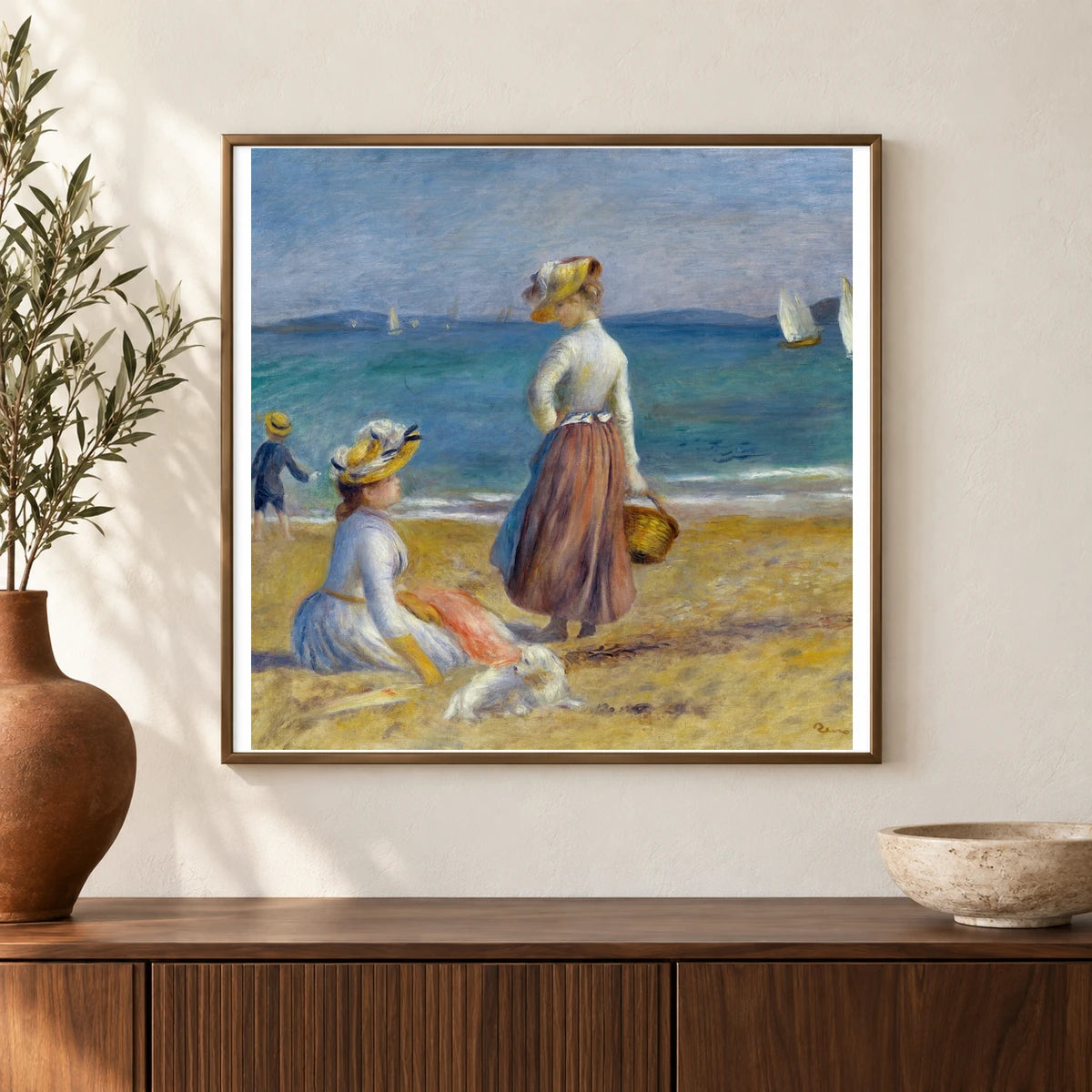 Figures On The Beach — Pierre-Auguste Renoir shown in a styled interior
