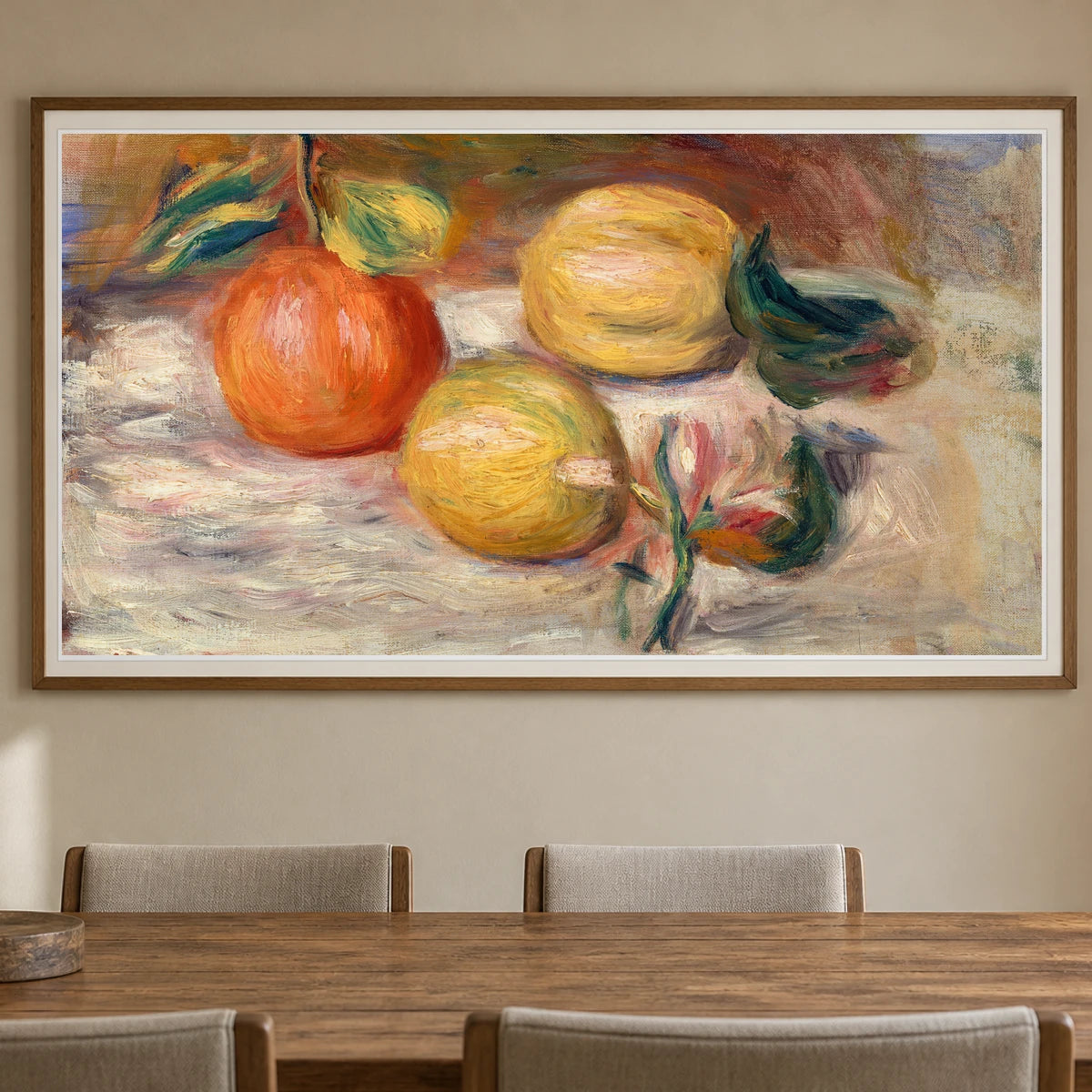 Lemons And Orange (citrons Et Orange) (c. 1913) — Pierre-Auguste Renoir shown in a styled interior